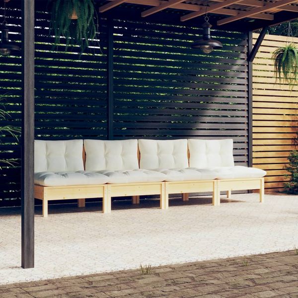 vidaXL 4-Sitzer-Gartensofa mit Creme Kissen Massivholz Kiefer 3096124