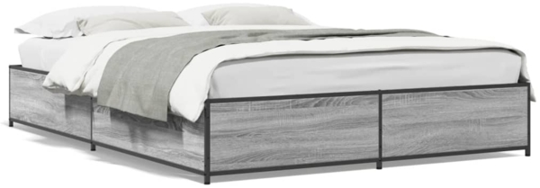 vidaXL Bettgestell Grau Sonoma 135x190 cm Holzwerkstoff und Metall 3279860