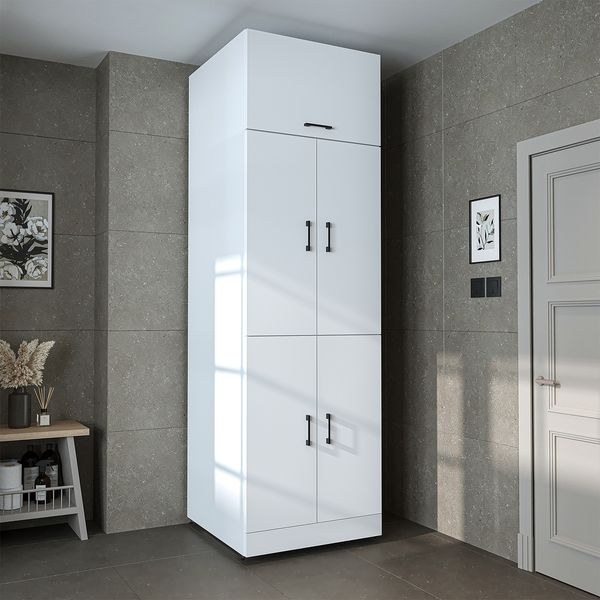 Roomart Waschmaschinenschrank DORA-II- Waschmaschinen- & Trocknerschrank mit Türen & Ausziehbrett – Waschküchenschrank für Waschmaschine & Trockner • Weiß
