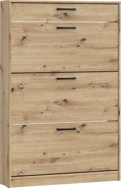 Forte NIKO Schuhschrank 80 90, Skandi-Schrank, 3 Kippfächer, 1 Schublade, Holzwerkstoff, Flur, Abstellraum, Artisan Eiche Holzdekor, 83,2 cm breit x 127,7 cm hoch x 20,4 cm tief Bild 3