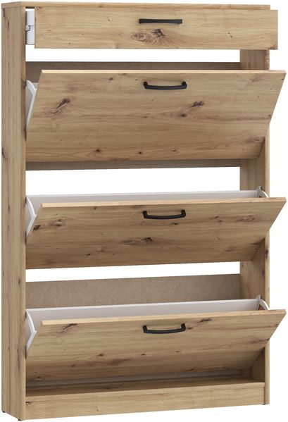 Forte NIKO Schuhschrank 80 90, Skandi-Schrank, 3 Kippfächer, 1 Schublade, Holzwerkstoff, Flur, Abstellraum, Artisan Eiche Holzdekor, 83,2 cm breit x 127,7 cm hoch x 20,4 cm tief Bild 5