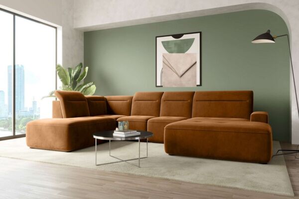 99rooms Wohnlandschaft Elvaro, Sofa, U-Form, Bezug aus Velours PALLADIUM, mit elektrischer Sitztiefenverstellung