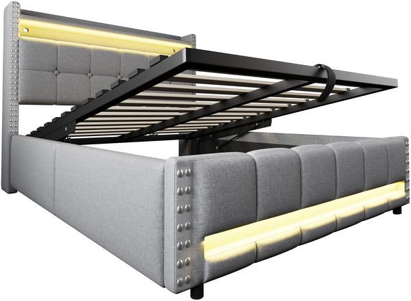 Polsterbett 140x200 cm aus Leinen mit Stauraum und LED-Beleuchtung – modernes Schlafzimmer-Design Bild 8