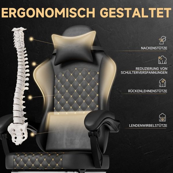 BlingBin Gaming-Stuhl Massage Gaming Sessel mit Fußstütze, PC Stuhl Gamer Stuhl Bürostuhl (1er Set, 1 St), Ergonomisches Design, verstellbare Armlehnen und Rückenlehne