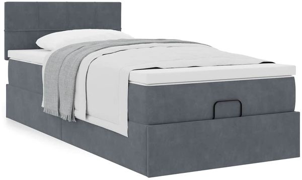 vidaXL Ottoman-Bett mit Matratze Dunkelgrau 100x200 cm Samt 3311754 Bild 4
