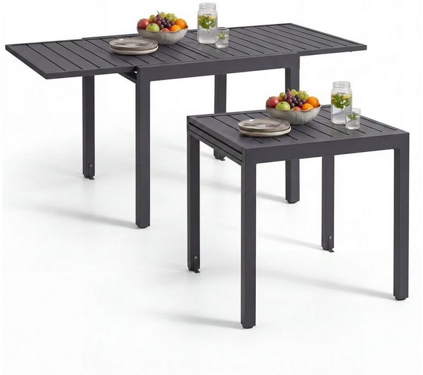 tectake Gartentisch Balkontisch für 4–6 Personen aus Aluminium, 80–160 x 80 x 75 cm (ausziehbarer Tisch Campos, 1-St, in dunkelgrau), ausziehbar, wetterfest und UV-beständig, Lamellenoberfläche