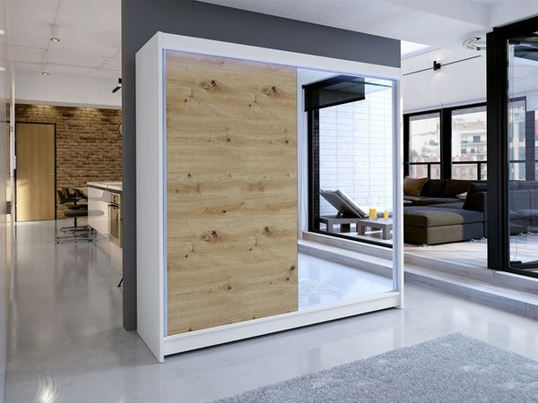 Kleiderschrank Talin I, mit RGB LED Beleuchtung, Farbe: Weiß / Artisan Eiche