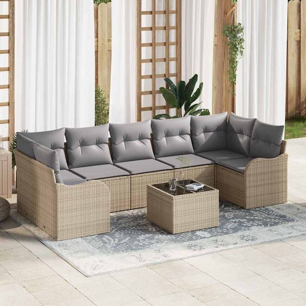 vidaXL Gartensofa-set mit Kissen mit Speicher 8 pcs Beige und Grau 3354289