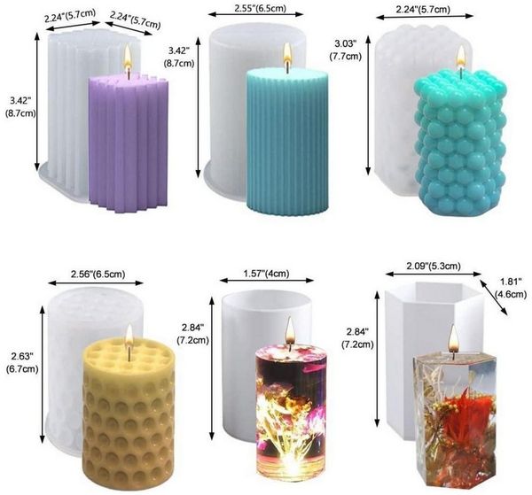 LuxusKollektion Silikonform 6Pcs Silikon DIY Kerzenform Kit 3D Gießformen & Kerzendocht Set