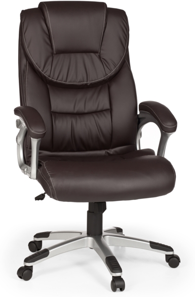 Bürostuhl Madrid Kunstleder Braun ergonomisch mit Kopfstütze, Design Chefsessel Schreibtischstuhl mit Wippfunktion, Drehstuhl hohe Rücken-Lehne X-XL 120 kg