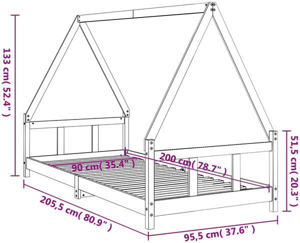 vidaXL Kinderbett Weiß 90x200 cm Massivholz Kiefer 834454 Bild 9