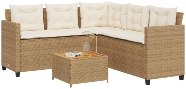 vidaXL Gartensofa in L-Form mit Tisch und Kissen Beige Poly Rattan 369050