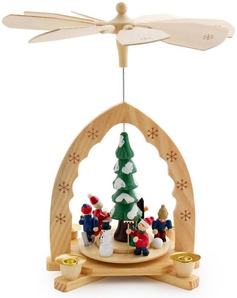 BRUBAKER Weihnachtspyramide 1-stöckige Holzpyramide mit Winterszene, Weihnachtsdeko, Tischpyramide aus Holz, 30 cm hoch, handbemalte Figuren