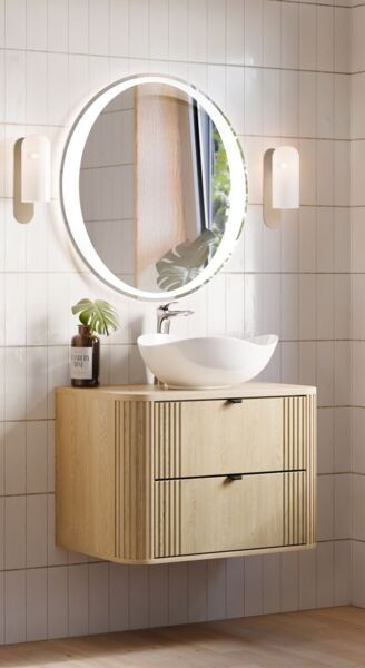 Badmöbel Set 3-tlg Badezimmerset WENDO Cremona Eiche Spiegel 80cm inkl. Waschtisch