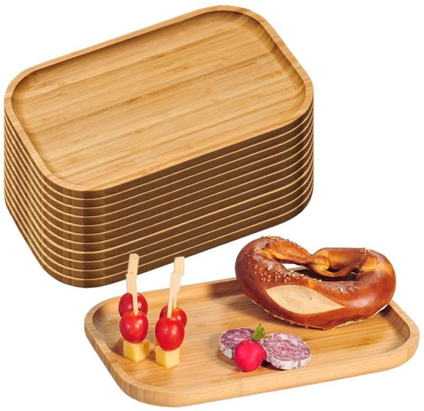 12 Servierbretter mit hochgezogenem Rand - Bambus - 30,5 x 20cm