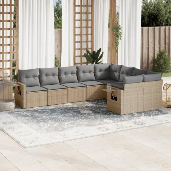 vidaXL 9-tlg. Garten-Sofagarnitur mit Kissen Beige Poly Rattan 3220638