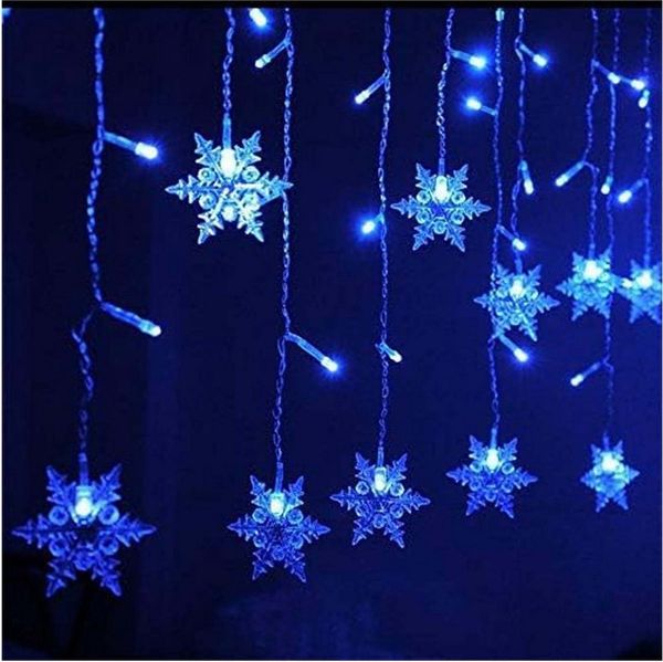 Qualra Lichtervorhang 96LEDs Schneeflocke Lichtervorhang Weihnachtsbeleuchtung Fensterdeko, 8 Modi Innen Weihnachten Fenster Lichterkette