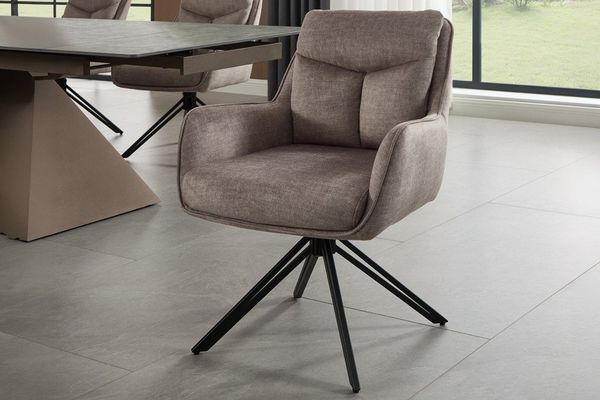 riess-ambiente 4-Fußstuhl PROMETHEUS taupe - Samt, Vogue Velours, Metall, Taschenfederkern (Einzelartikel, 1 St), mit 180° Drehfunktion und Autoreturn – ideal für elegante Esszimmer