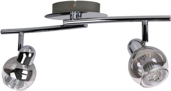 näve Deckenspots Boccia, LED wechselbar, Warmweiß, 2flg. incl. LED GU10 6W, chrom, Glasschirm, verstellbare Spots, l:41cm