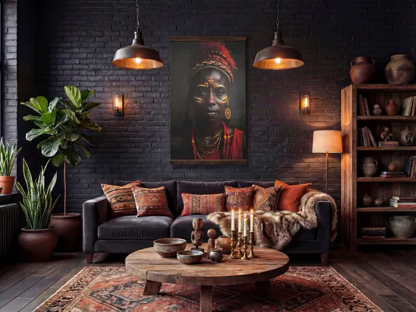 Canvas Wandbild 90x150 massivum Queen of Colors Ethno Portrait Kunstdruck mit Altholz Hochformat XXL Leinwandbild Boho-Wanddeko