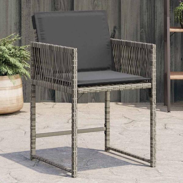 vidaXL Gartenstühle mit Kissen 4 Stk. Grau Poly Rattan 365019