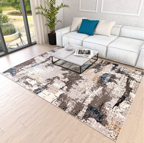 Mazovia Designteppich Modern Teppich für Wohnzimmer - Abstrakt Muster, Beige Blau Grau, 120 x 170 cm, Abstrakt, Modern, Höhe 8 mm, Kurzflor