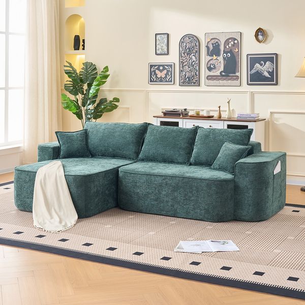 Ecksofa aus Chenille 262 cm mit modularem System, grün