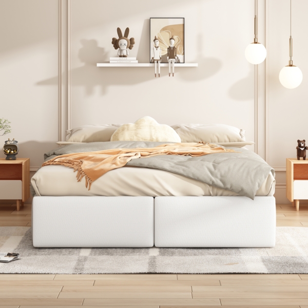 Merax Polsterbett ohne Kopfteil, mit hydraulischer Lagerung und 2 Schubladen, Weiß, 140*200cm Bild 2