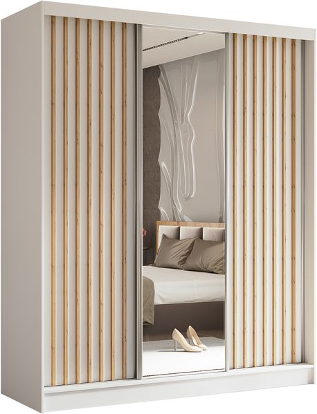 AX LIVING Cabinio Schwebetüren Kleiderschrank Weiß Eiche Artisan 180