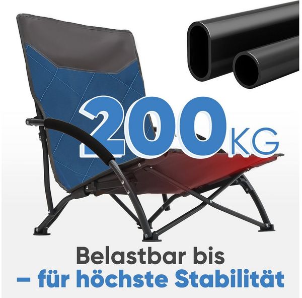 Sekey Klappstuhl Strandliegestuhl Klappbar leicht niedriger Strandstuhl Campingstuhl, mit Niedrigen Stuhlbeinen und bequeme Rückenlehne, bis 140 kg Bild 4