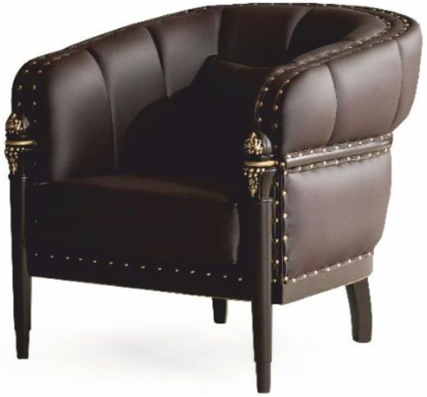 Casa Padrino Luxus Barock Kunstleder Sessel Dunkelbraun / Gold - Barockstil Möbel