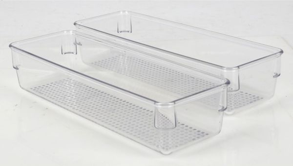 Organizer Box 2er Set ca. 24x8x5 cm – stabile Aufbewahrungsboxen aus Kunststoff, stapelbar pflegeleicht und vielseitig für Küche Büro Bad oder Werkstatt