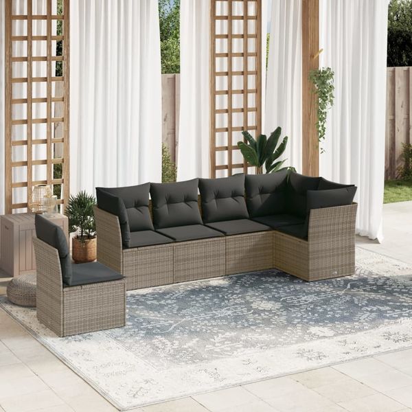 vidaXL 6-tlg. Garten-Sofagarnitur mit Kissen Grau Poly Rattan 3217700