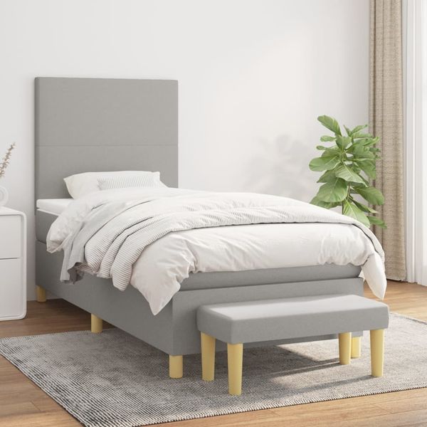 vidaXL Boxspringbett mit Matratze Stoff Hellgrau 80x200 cm, Härtegrad: H2 [3136949]