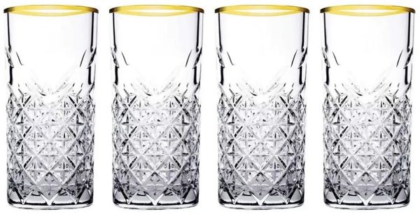 Pasabahce TIMELESS 520205 4er Set Wassergläser Lang 365 ml Gläser-Set Saft Cocktailglas GOLD