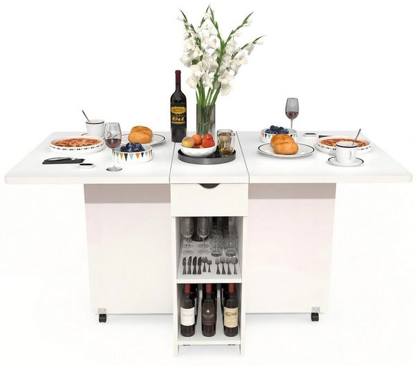 oyajia Esstisch Klapptisch für 4-6 Personen mit Offenen Ablagen, 1 Schublade (Klappbarer Esstisch, 118.5 x 72 x 75CM), Esszimmer für Kleine Räume