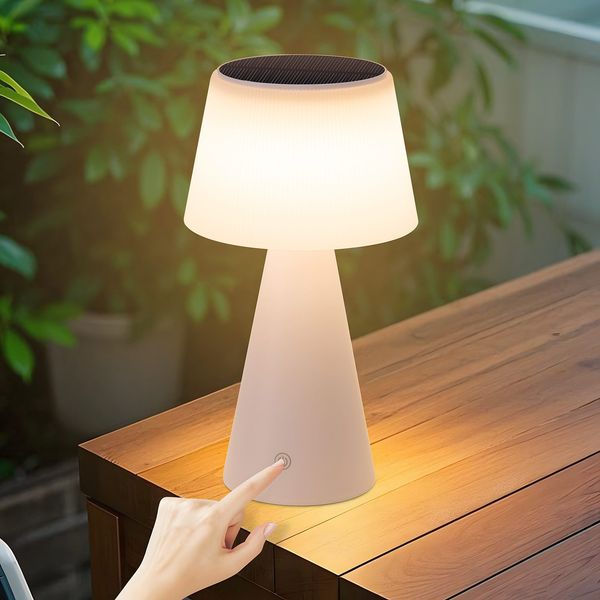 ZMH Solar-Tischlampe, wiederaufladbare Akku-Nachttischlampe, kabellose LED-Tischlampe, 3600 mAh, wiederaufladbar, Touch, dimmbar, weiß, Lampe mit USB-Akku und für den Außenbereich