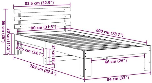 vidaXL Bettrahmen mit Kopfteil Weiß 80 x 200 cm Massives Kiefernholz 872630 Bild 10