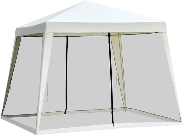 Outsunny Gartenpavillon Pavillon Festzelt Partyzelt wetterfest Zelt mit Moskitonetz Metall + Polyester Cremeweiß 3x3 m