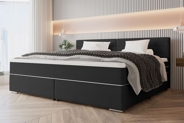 99rooms Phönix Familienbett Boxspringbett 260×200 cm Cordstoff POSO Schwarz