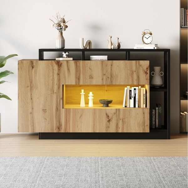 HAUSS SPOLE Sideboard Glas-Esszimmerschrank für Wohnzimmer mit Bluetooth Steuerung LED (Kommode, Anrichte, Wohnzimmerschrank, Aufbewahrungsschrank, 1 St, 3 Türen), mit Bluetooth Steuerung LED