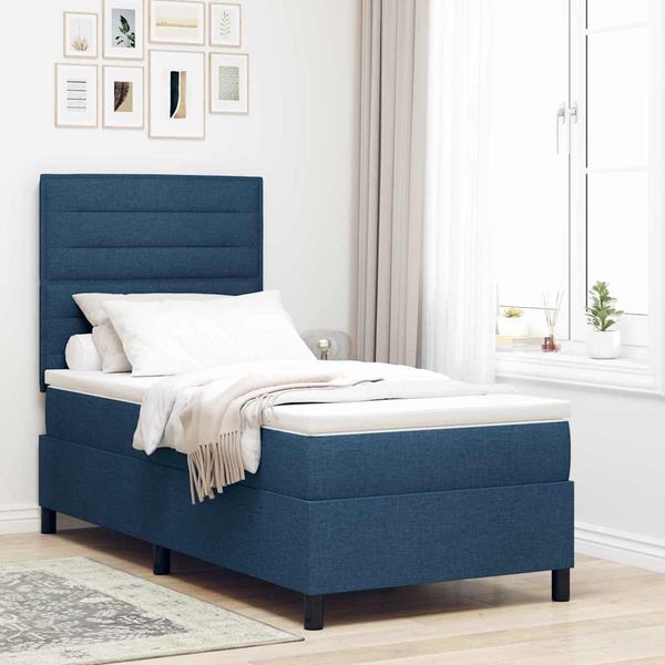 vidaXL Boxspringbett mit Matratze mit Kopfteil Blau 90 x 190 cm Stoff 3339279