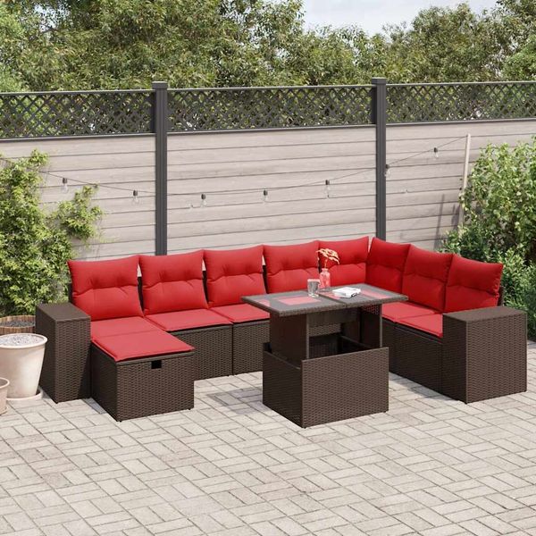 vidaXL 9-teiliges Gartensofa-Set mit Kissen, braun, Polyrattan 3275354