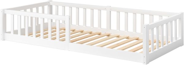 Bellabino 'Vere' Bodenbett 80x160 cm mit Matratze, weiß, Massivholz Kiefer, Montessori Kinderbett mit Rausfallschutz und Lattenrost Bild 2