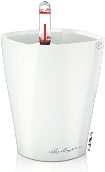LECHUZA-Pflanzgefäß Mini-DELTINI Weiß | Tischgefäß mit Bewässerungssystem, Wasserstandsanzeiger und Pflanzeinsatz | Hochglanz-Oberfläche | 10 x 10 x 13 cm | 14950