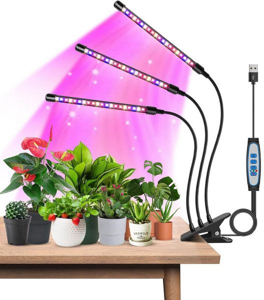 SinLaw Pflanzenlampe Dreiköpfige LED Pflanzenlampe, Vollspektrum Wachstumslampe, Verstellbar mit Timer,Energiesparend Für Zimmerpflanzen,mit Halterung