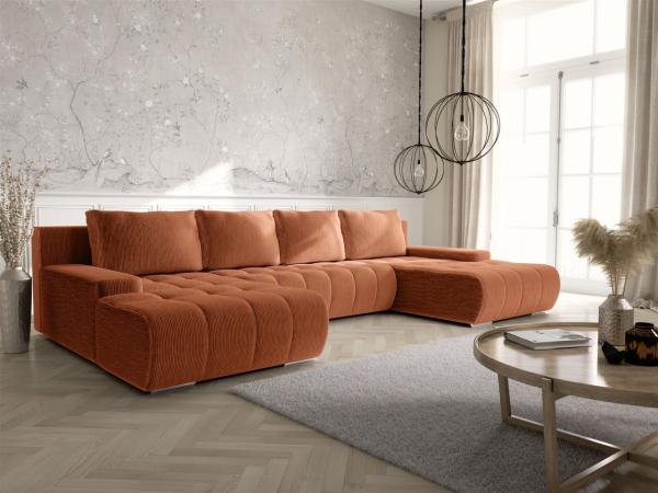 Wohnlandschaft Sofa mit Schlaffunktion VOGAR Stoff Poso Rostbraun