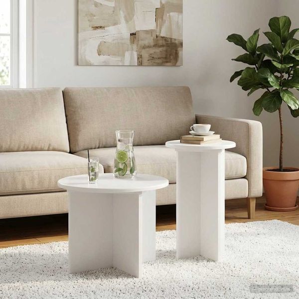 vidaXL Beistelltisch-Set mit Speicher 2 pcs Weiß Holzwerkstoff 8001028
