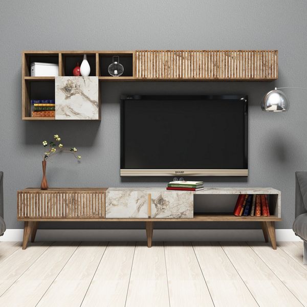 TV-Einheit, 'Milan', 40 x 35 x 180, Nussbaum, Weiß