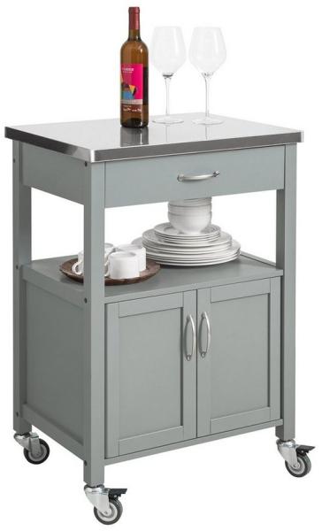 Küchenwagen mit Edelstahlplatte auf Rollen Holz Grau FKW22-HG